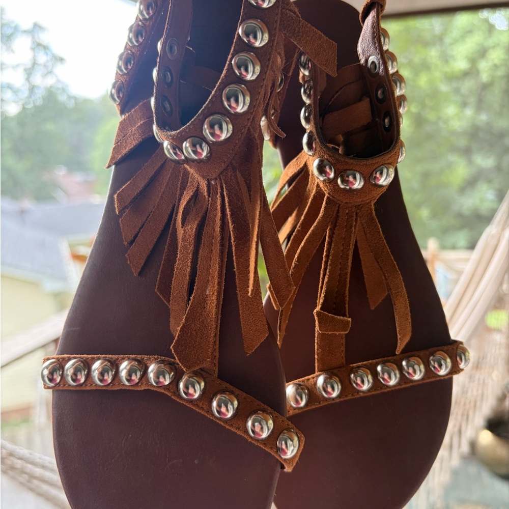 Jeffrey Campbell Brown Suede Studded Fringe Women's Sandals